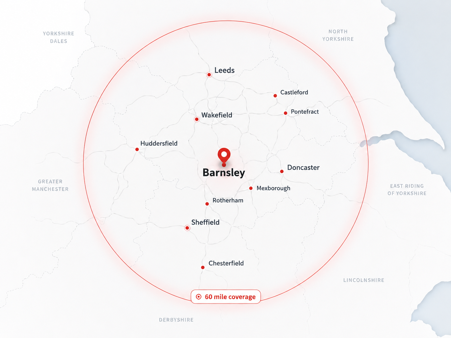 CTE Contractors service coverage map across Yorkshire
