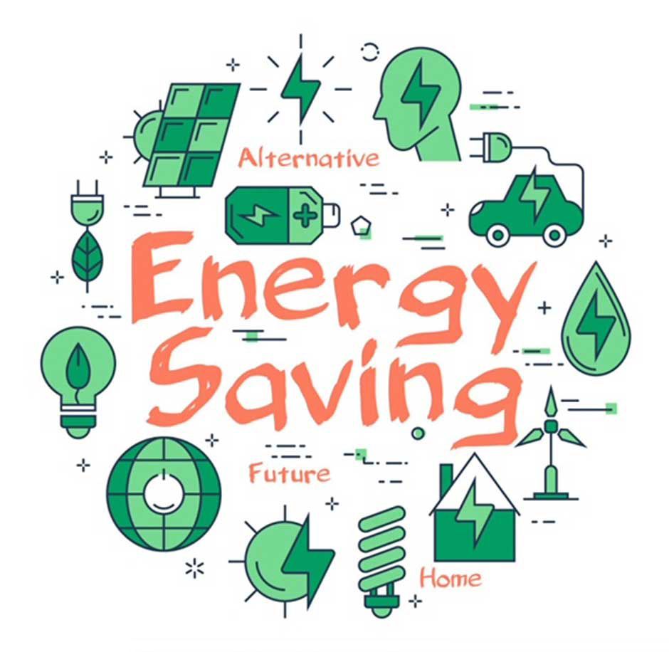 Energy saving infographic showcasing alternative energy, home efficiency and saving energy in the future