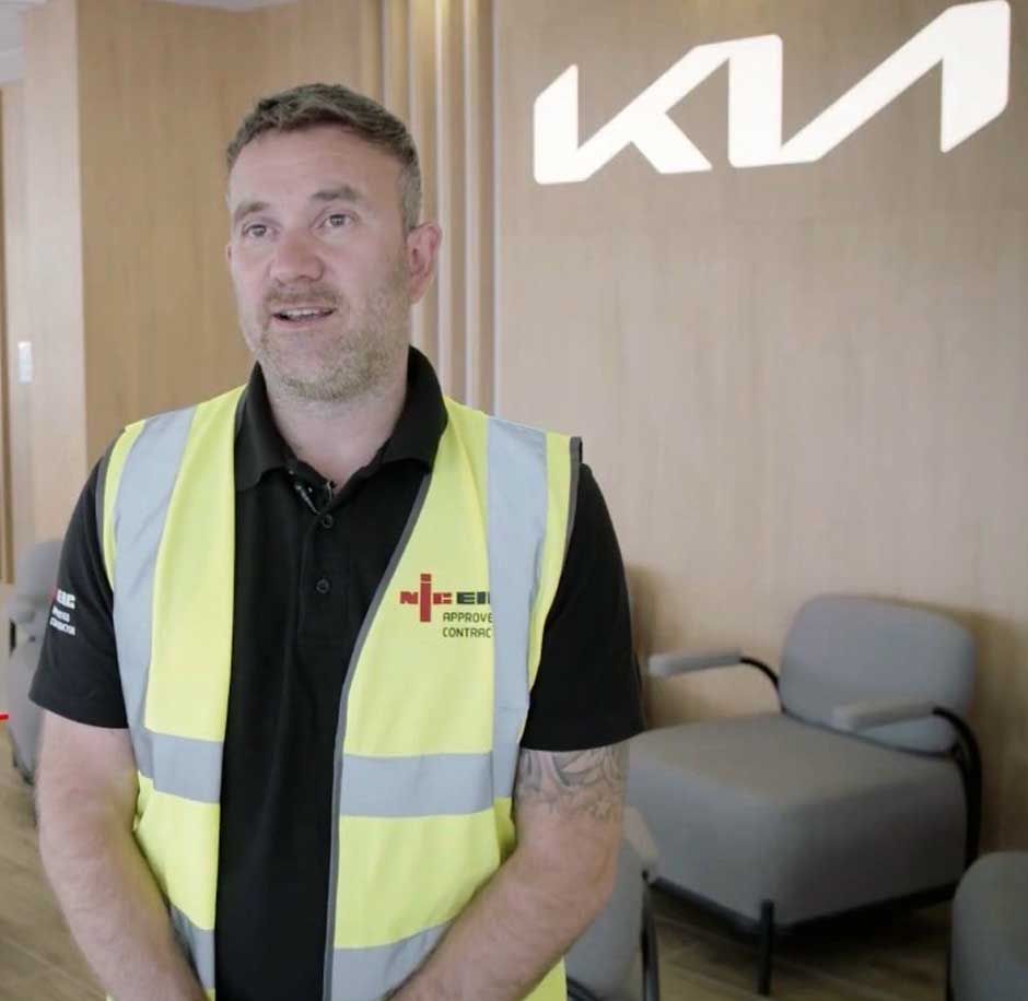 Chris Thompson - Managing Director at CTE Electrical Contractors - discussing a new car showroom lighting project at KIA Huddersfield
